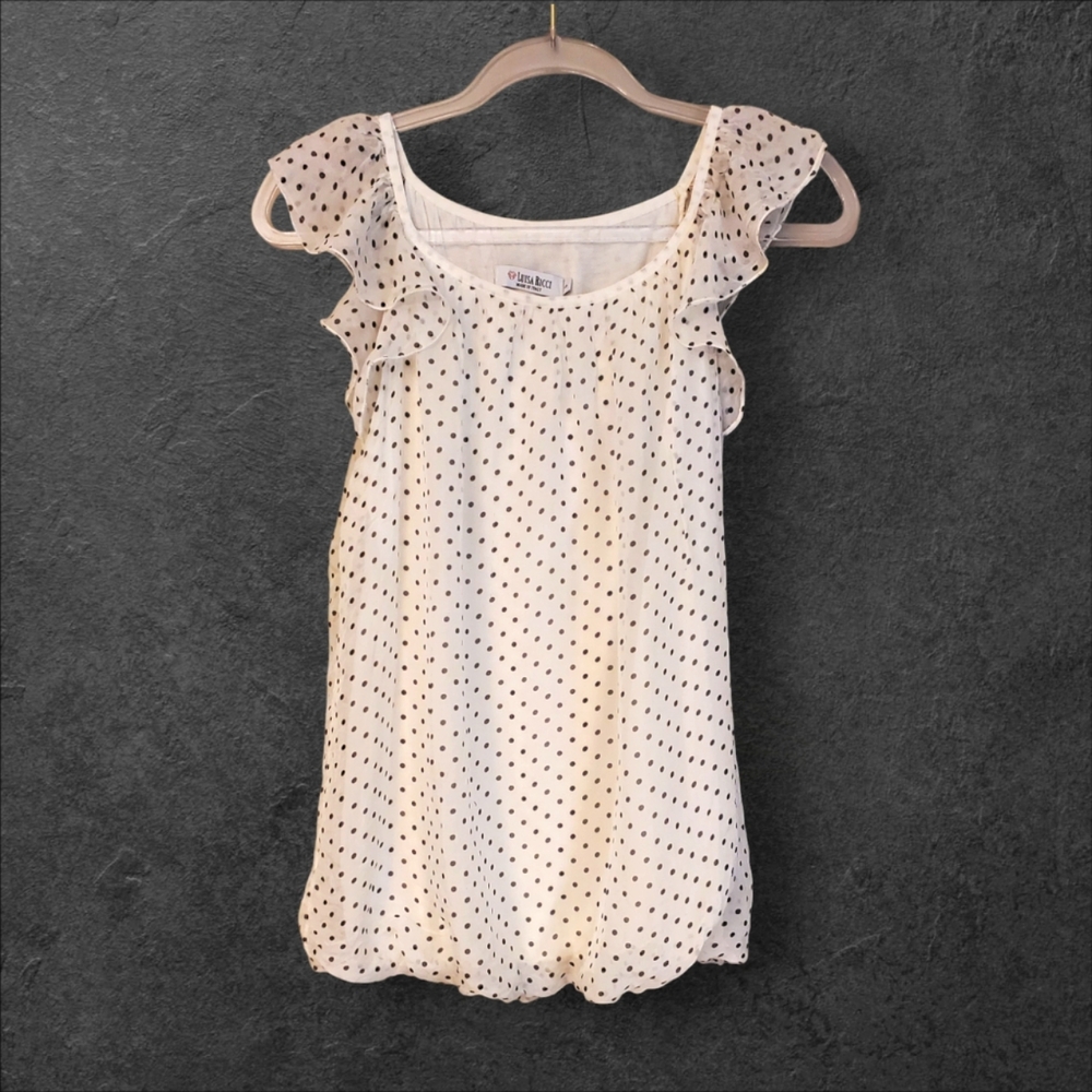 Luisa Ricci Italy Polka Dot Blouse Silk Ruffle Sleeve Bubble Hem | Small